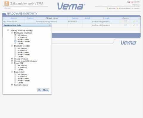 Registrace zpráv Vema